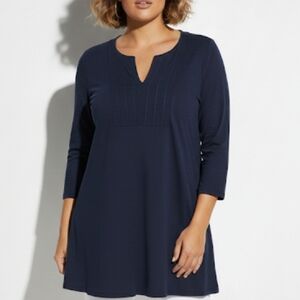 Pure Jill Slub Bin Tunic Large Boxy Navy 100% Cotton Flowy Like New